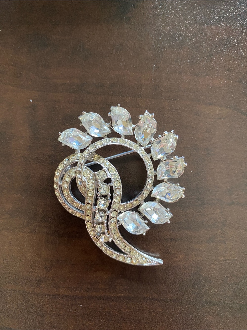 Sparkling Clear Crystal Statement Brooch - Elegant Silver-Tone